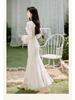 Women's V-Neck Lace Embroidered Mermaid Dress with Long Sleeves - French Gentle Style for Autumn