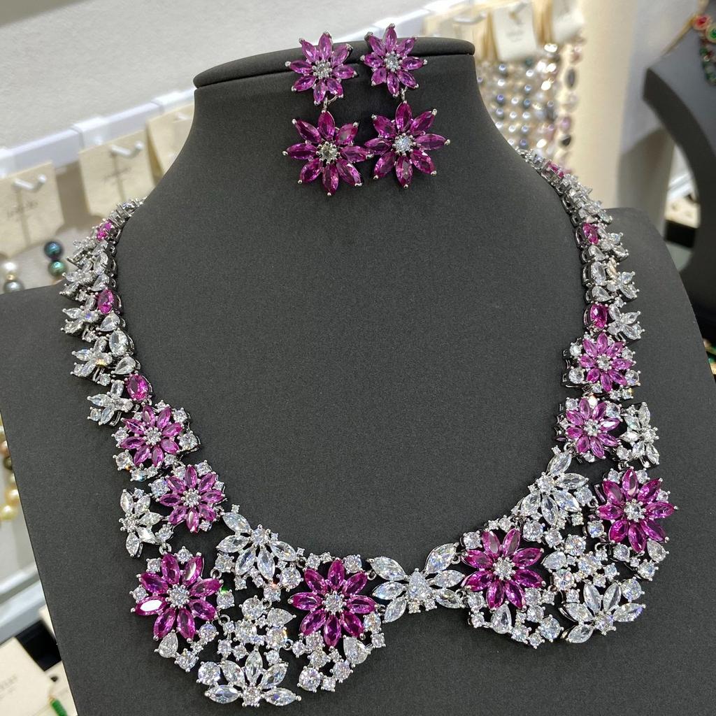 Middle Eastern Zircon Necklace Earrings Set Bridal Wedding Party Wedding Dress High-End Jewelry Flowers
