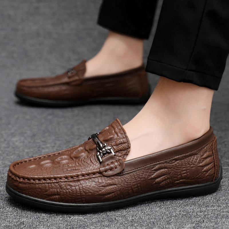 Frühling neue Krokodilmuster Herren Beanie Schuhe flacher Absatz lässige Leder Schuhe mit weicher Sohle im britischen Stil