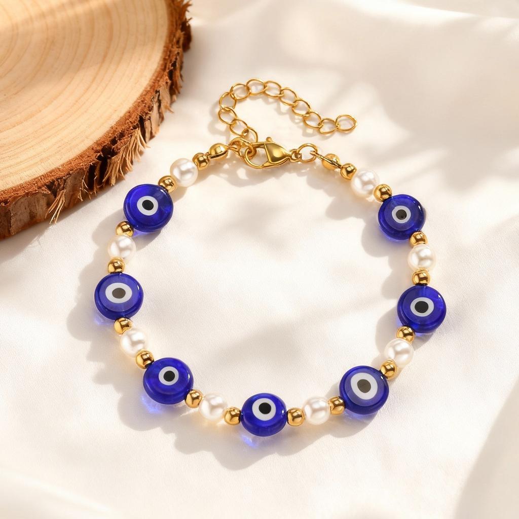 Stainless Steel Virgin Mary Bracelet for Women,Beads Chain Bracelets,Turkey Evil Eye Bracelet,Lucky Wealth Jewelry Gift