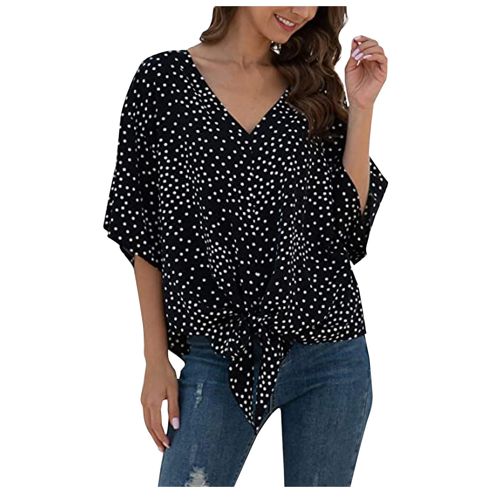 Women s Summer  V-neck Flared Short Sleeve Top With Knotted Hem And Leaf Print L