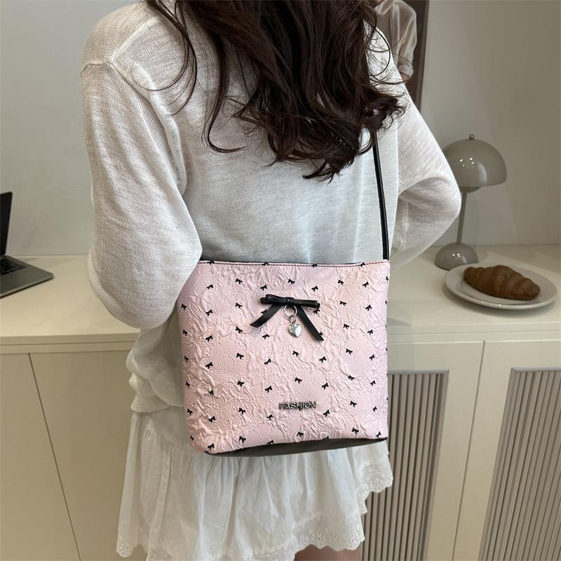 Niche Bow Bucket Bag Women's New Trendy Shoulder Bag Sweet Versatile Fashion Bucket Bag