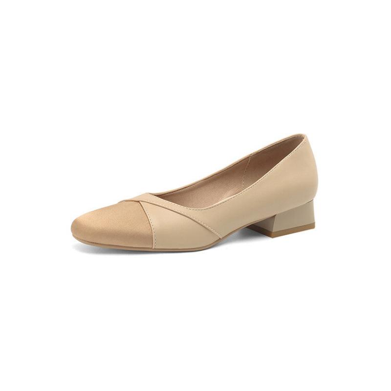 New color matching women's single shoes women's leather shoes square head low heel flat shoes casual low-top shoes one pedal lazy shoes