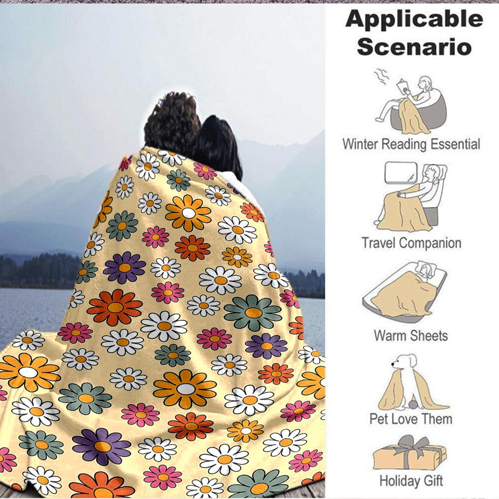 1pc Flower Pattern Lightweight Flannel Blanket, Comfortable and Warm Blanket, for Office and Camping Sofa Bed, Livingroom099