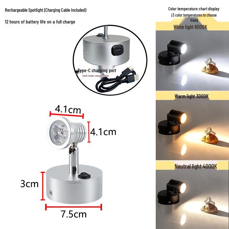 Wireless Jewelry Display Spotlights for Cabinets and Desktops
