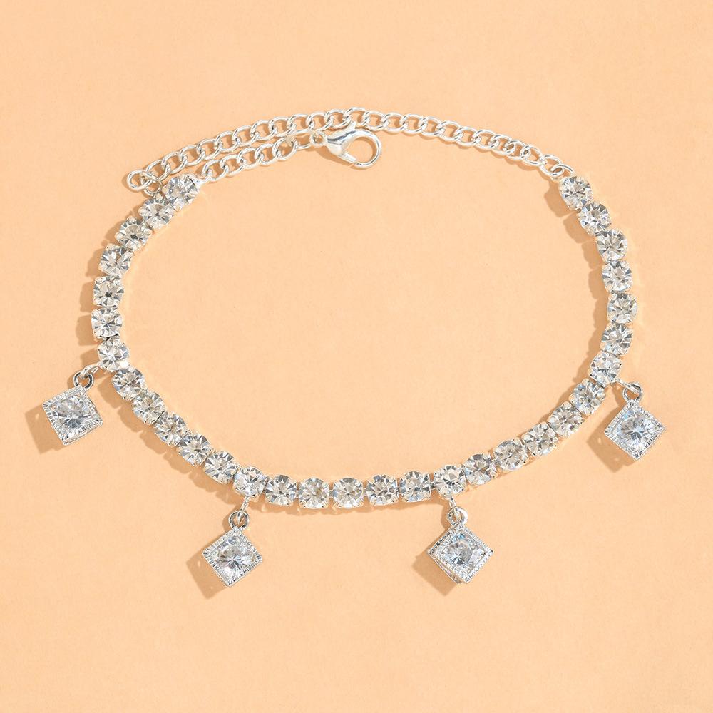 

Европейские и американские украшения для ног, женские пляжные простые браслеты на щиколотку, квадратные стразы, подвеска на щиколотку 20CM белый