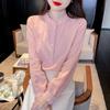 2024 Women's Retro Jacquard Cotton Pullover: Long Sleeve Stand-up Collar Shirt for Spring and Autumn