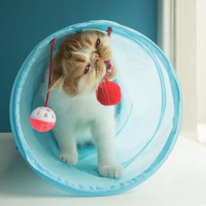 Funny Collapsible Crinkle 2 Holes Play Tubes Balls Tunnel Cat Kitten Puppy Ferrets Rabbit Dog Toys