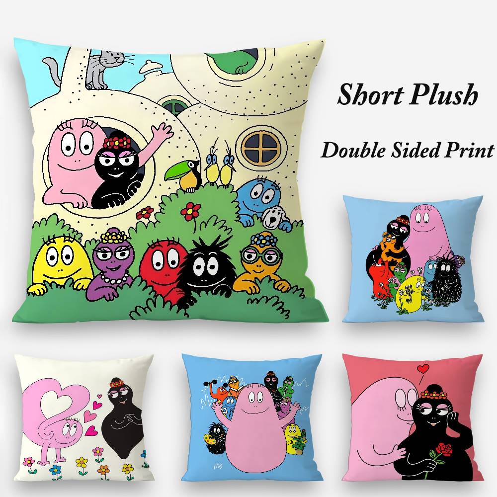 Cartoon Cute B-Barbapapas Pillow Case Plush Fabric Soft Double Sided Print Sofa Cushion Cover Throw Pillow Covers