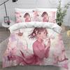 Anime Beautiful Girl Duvet Cover Set ,Cartoon Printed Patterned with Pillowcases, Soft Microfiber Quilt Covers for Girls