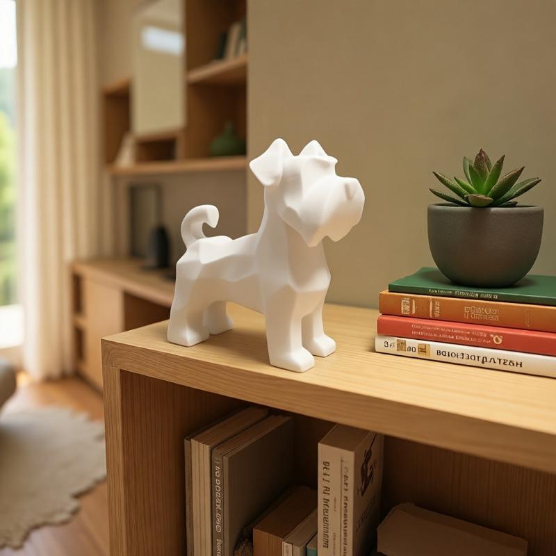 Schnauzer Dogs Figurines 3D Printed Resin Dogs Statue Minimalist Ornaments Home Decor for Living Room Bedroom Office Pets Gifts