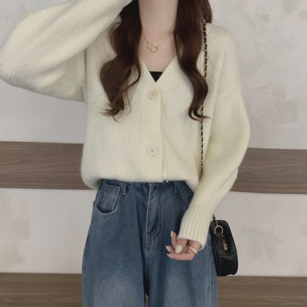 2024 Loose Fit Japanese Retro Soft Knit V-Neck Cardigan for Spring & Autumn
