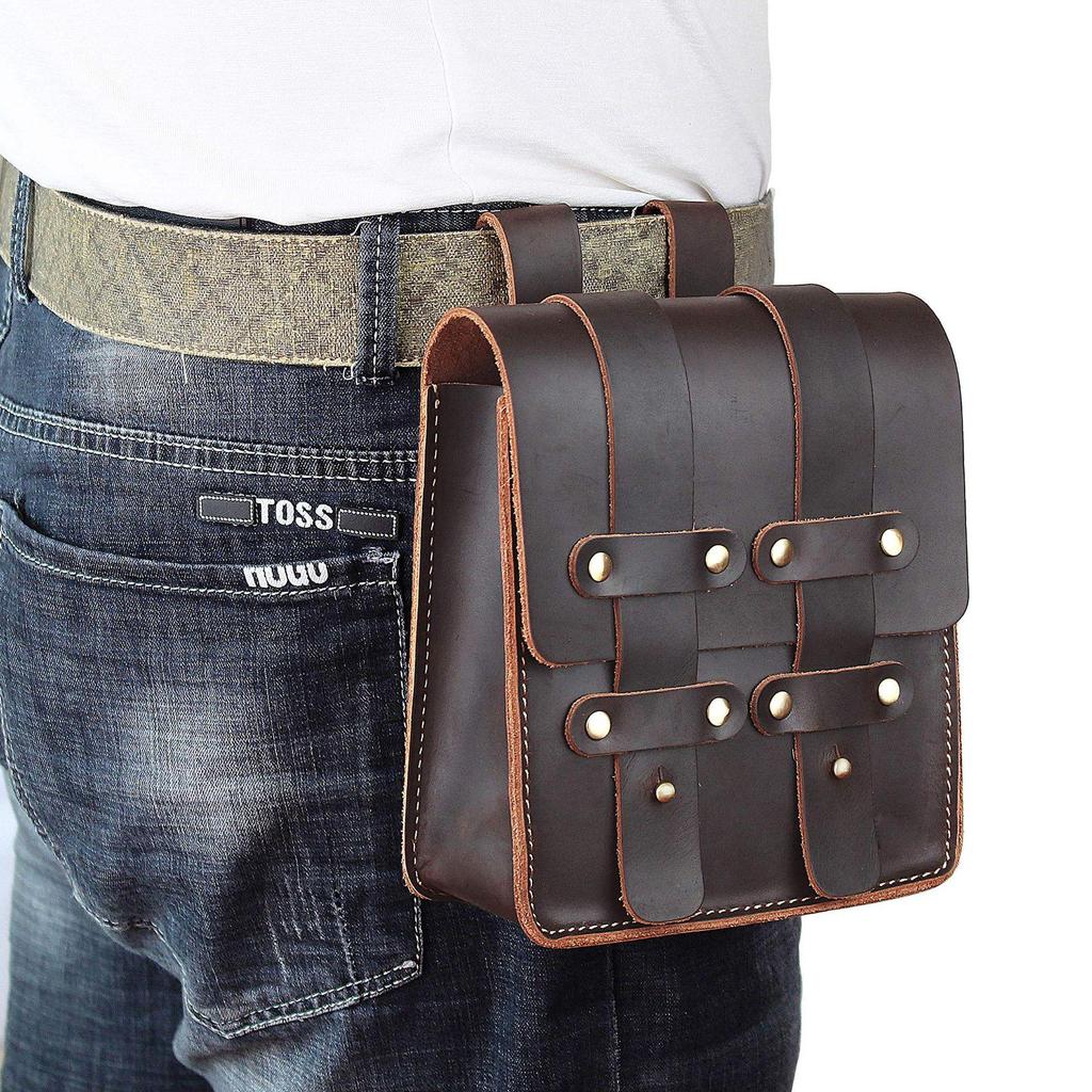 3615 Marsupio Retro: Borsa per telefono in pelle Crazy Horse unisex per sport e moda outdoor