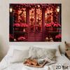 2D Red Rose Door Romantic Backdrop Valentine's Day Couple Photoshoot Background