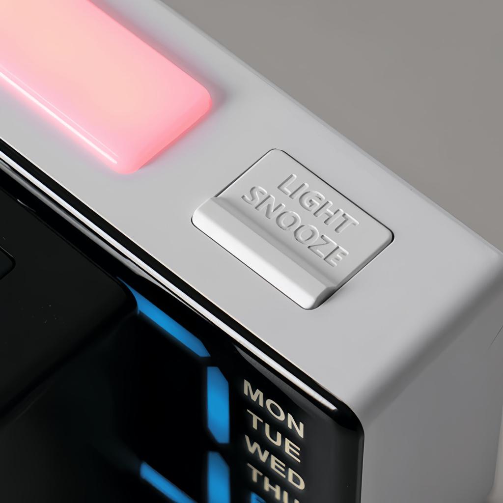 LED Digital Alarm Clock Atmosphere Light Date Teperature Week Display DST Snooze Table Clock 12/24H Brightness Adjustment