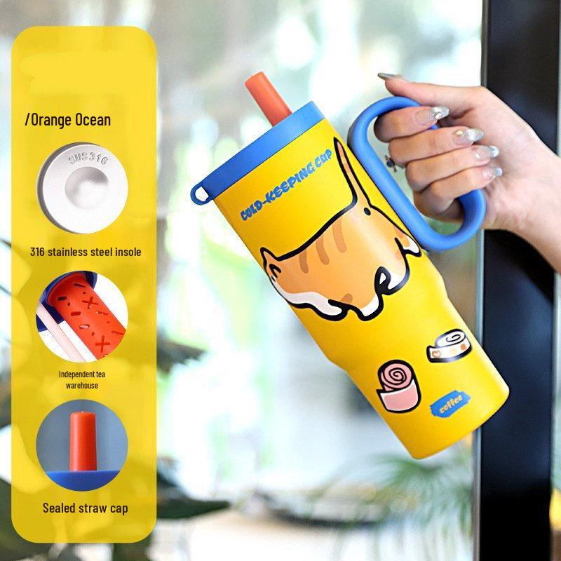 Changqi Large Capacity Insulated Car Mug with Handle and Straw