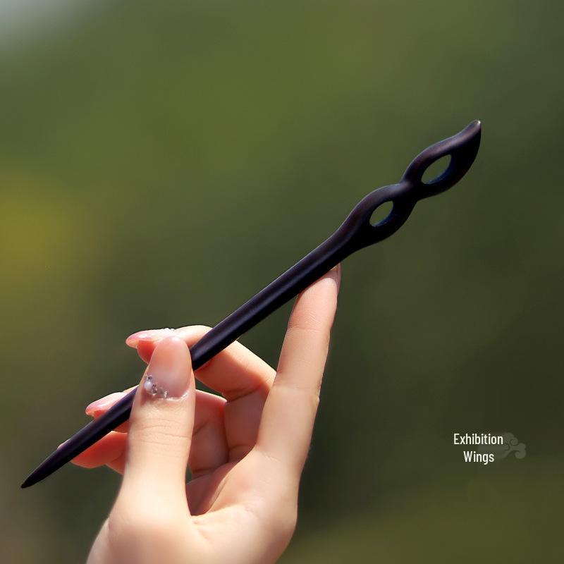 High-End Natural Ebony Wood Hairpin - Extended Chinese Ancient Style Black Hair Bun Accessory