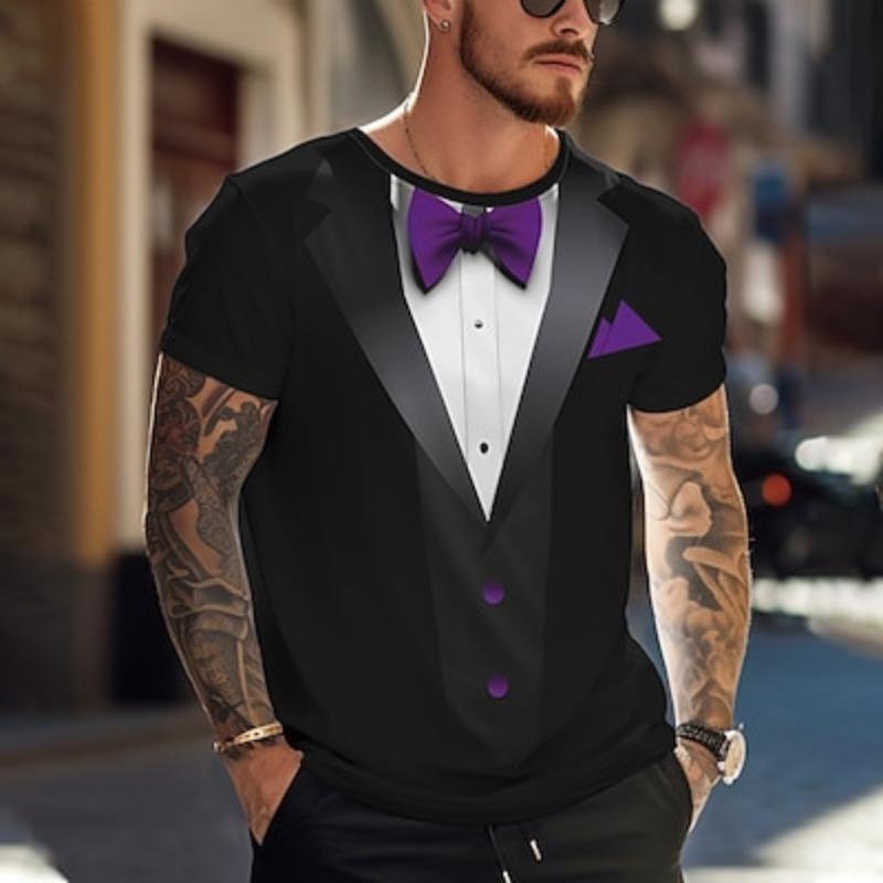 Valentine's Day Men's Graphic Bow tie Short Sleeve T shirt 3D Print