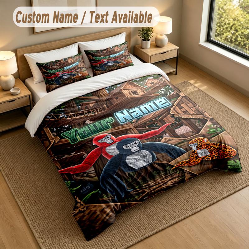 Custom Name Text Bedding 3Pcs Set,Gorilla Tag cartoon 1 Duvet Cover 2 Pillowcases Soft Bed Linen For Gift