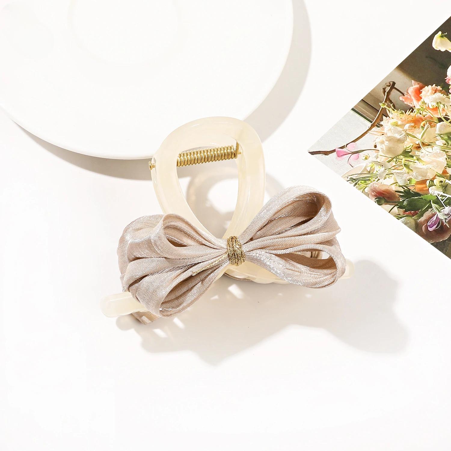 

Розовые тканевые банты для волос, заколки для женщин и девочек, милые украшения для волос, повязки на голову, заколки для волос, модные аксессуары для волос 2024 бежевый