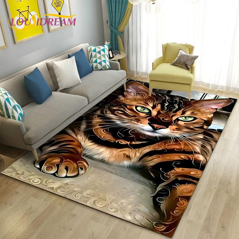 3D Cartoon Cute Cat Area Rug,Carpet Rug for Living Room Bedroom Sofa Doormat Kitchen Decoration,Kid Play Game Non-slip Floor Mat