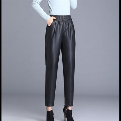 2022 Autumn Winter Thicking Warm Women Fashion Harajuku Streetwear High Waist Leather Pants Lady PU Pocket Loose Trouser Elegant