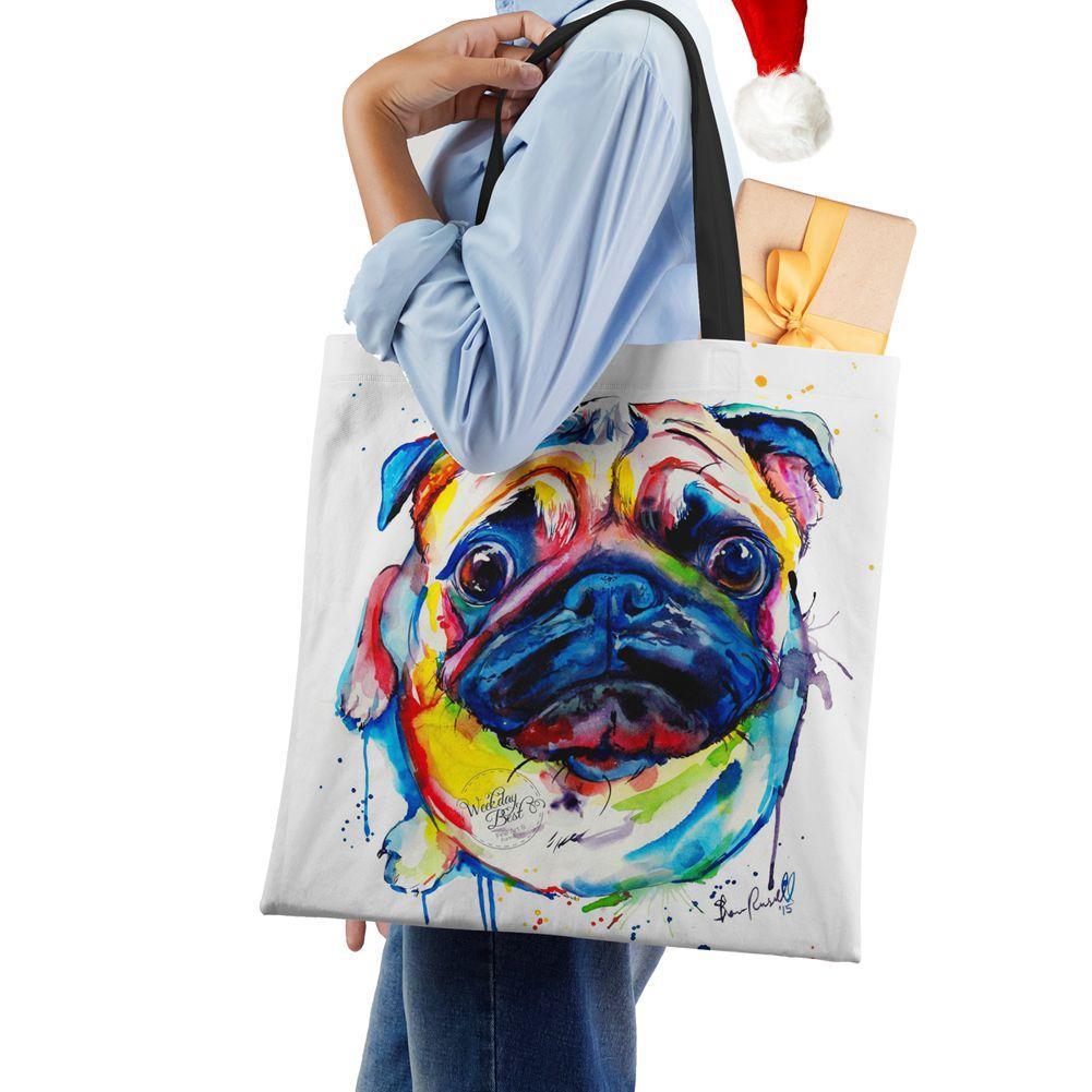Dog Women Shoulder Bag Shopper Canvas Casual Grocery Handbag Eco Reused Print Painting Vintage Large Capacity Tote Books Bag CLE