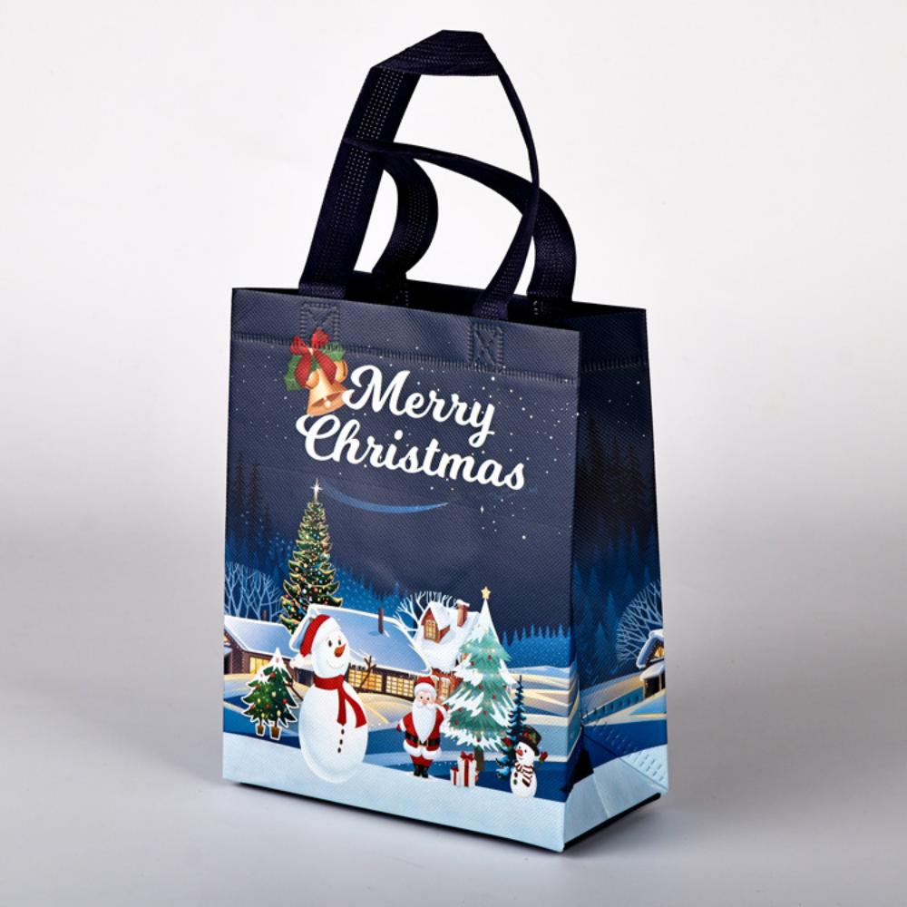 Christmas Gift Bag Non-Woven Candy Gift Packaging Non-Woven Holiday Bag Printed Snowman Tote Bag For New Year Christmas Gift