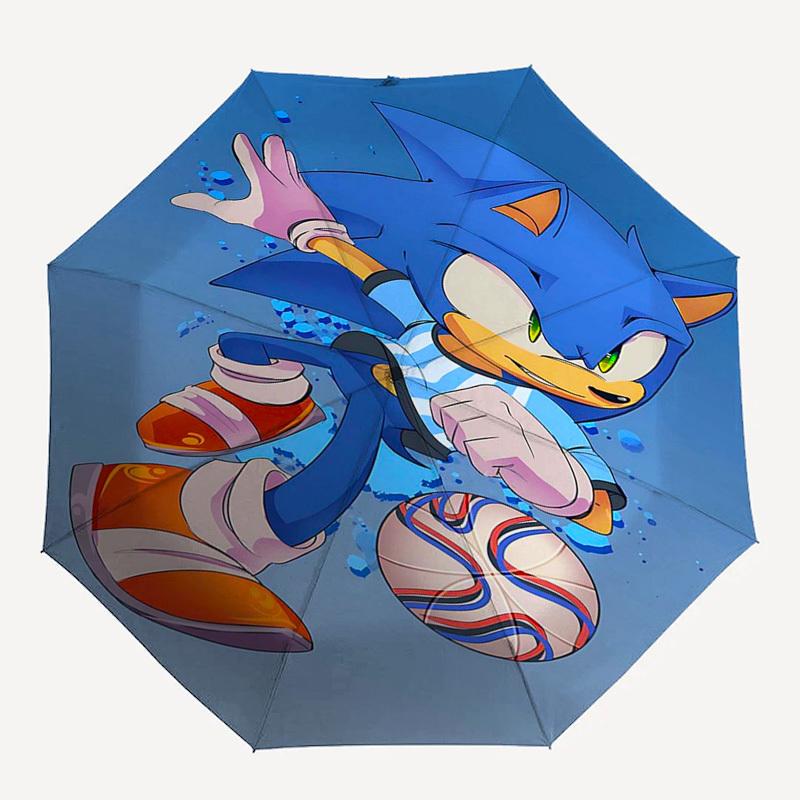 1pc Sonic the Hedgehog Automatic Folding Umbrella - Portable 3-Fold Design, 8-Bone Iron Frame Outdoor Umbrella, Ideal Gift for Fans, Travelers, Daily