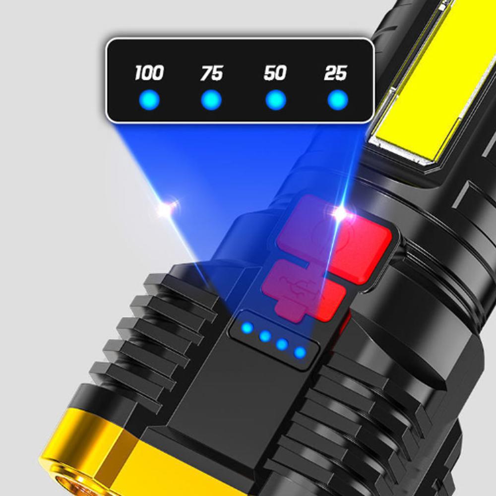 5 LEDs Flashlight Waterproof ABS Spotlight USB Rechargeable Portable Outdoor COB Flood Light 4 Lighting Modes for Outdoor Use