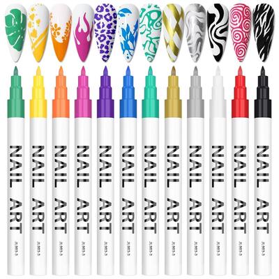 12 Color 3D Nail Art Pens Set, Nail Polish Pens Nail Point Graffiti Dotting Pen Drawing Painting Liner Brush