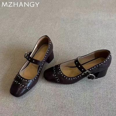 Fashion Women Chunky Mary Jane Shoes Leather Shallow Elegant Shoes Woman 2024 Trend Autumn Lolita Shoes Pumps Dress Mujer De Zapatillas