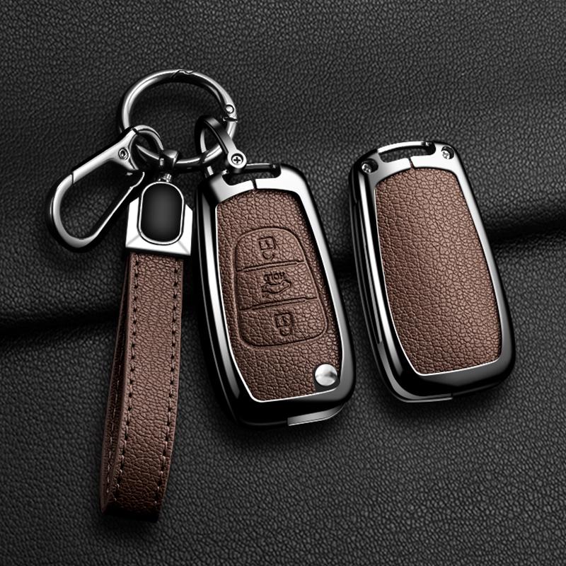 Metal+Leather Key Cover Case For Hyundai Elantra Accent I20 I30 Ix35 For Kia Rio 3 Soul Optima Ceed K2 K5 Cerato Sportage Shell