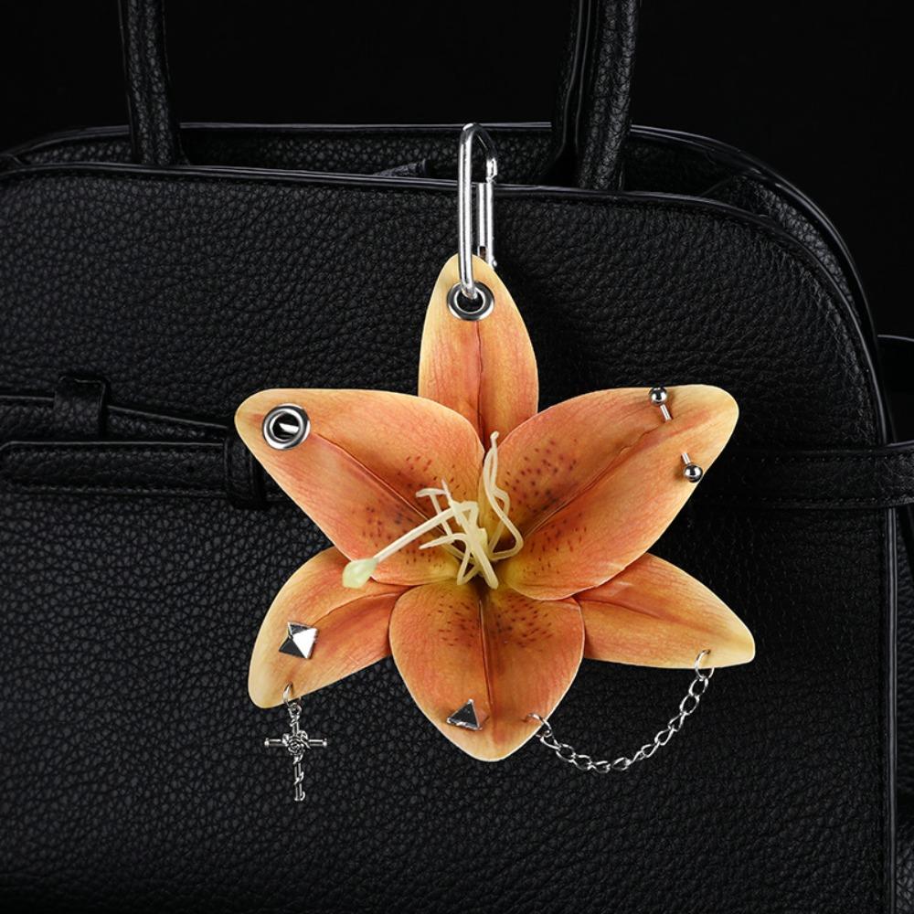 Phone Charms Phalaenopsis Orchid Keychain Puncture Rivet Keyring Imitation Flower Pendant Cloth Elegant Bag Pendant Gift Jewelry