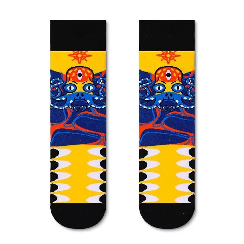Unisex A/B Style Asymmetrical Cartoon Mid-Calf Cotton Socks
