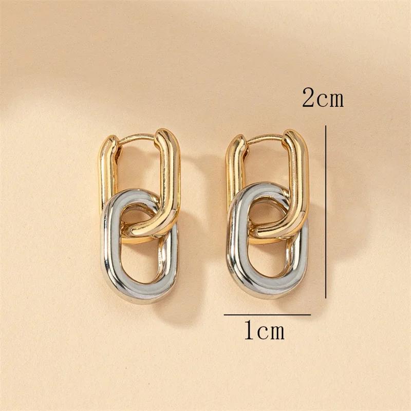 Stainless Steel Fashion Gold Color Geometric Square Hoop Earrings For Women Huggie Punk Hip-Hop Metal Round Circle Party Jewelry