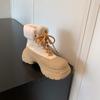 Krazing Pot Cow Leather Wool Blend Winter Round Toe Platform Snow Boots Lace Up Design Women Keep Warm Ankle Boots