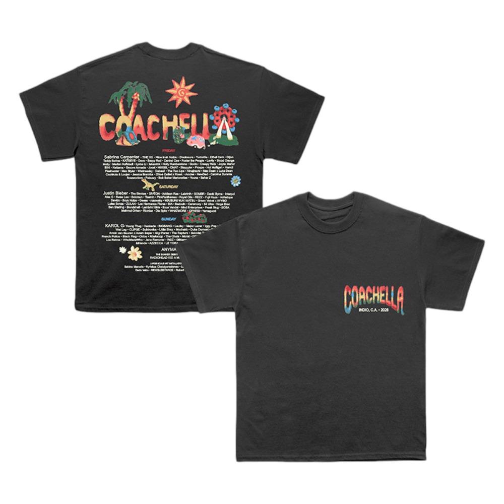 T-shirt Festival Musicale Coachella Uomo e Donna Estate Abbigliamento in Cotone Moda Girocollo Manica Corta Top