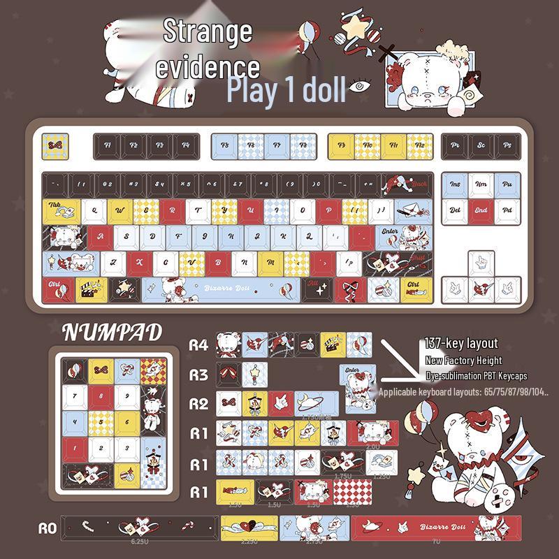 Grotesque Doll Cute Girl PBT Keycaps, Five-Sided Dye-Sublimated, Mechanical Keyboard Compatible