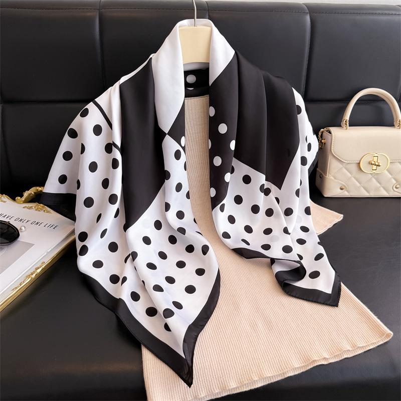 Simple Color Block Polka Dot Simulation Silk High-end Large Square Scarf Silk Scarf Printed Shawl Scarf Sunscreen Scarf Headscarf Scarf