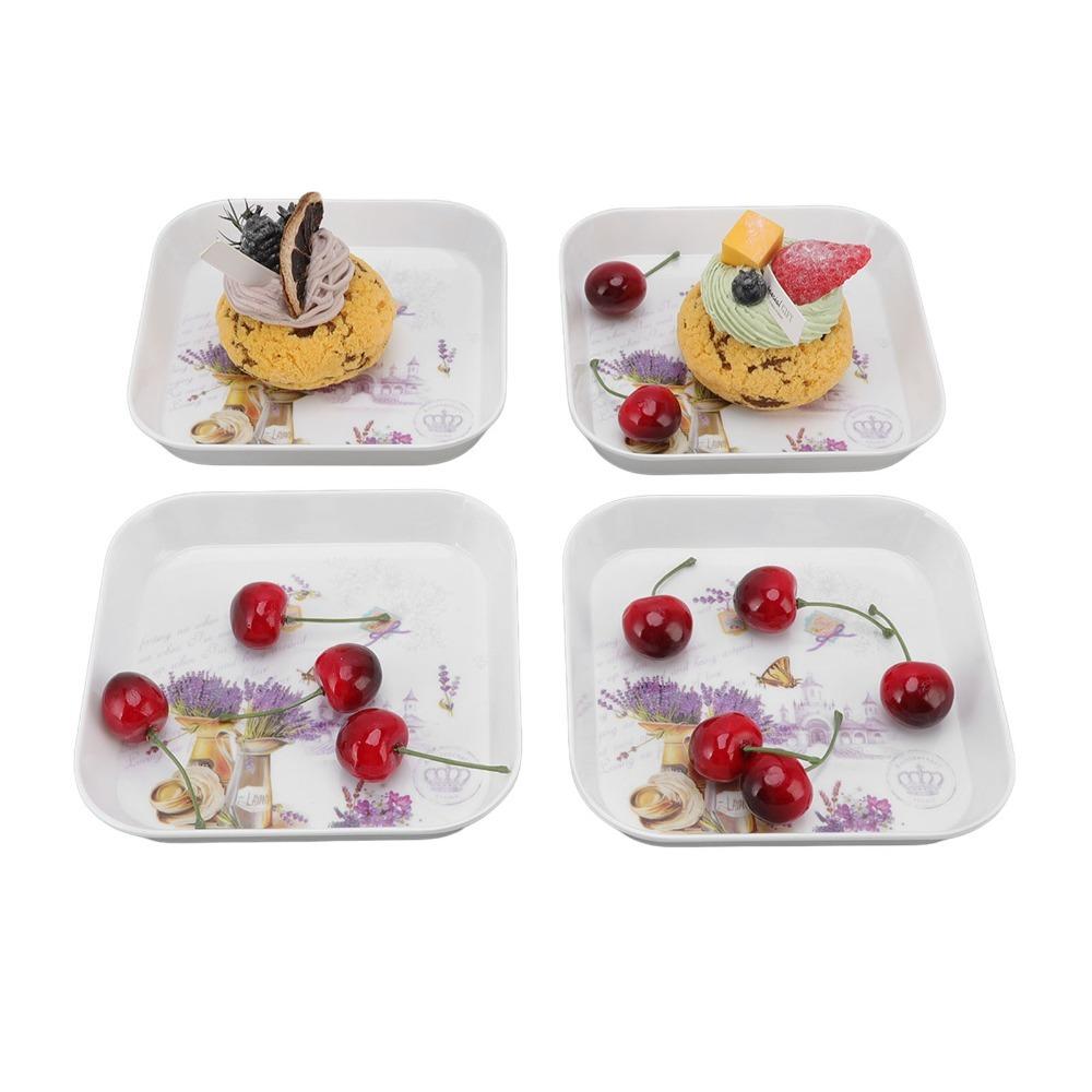4Pcs Food Grade Melamine Snack Plate Raised Anti-spill Edge Snack Platter Food Arrangement Lavender