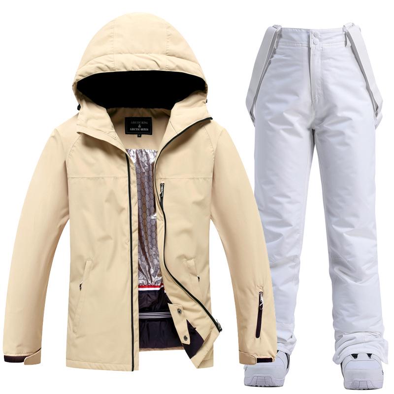 Unisex White Ski Suit Set: Winter Outdoor Snowboard Pants and Jacket for Couples