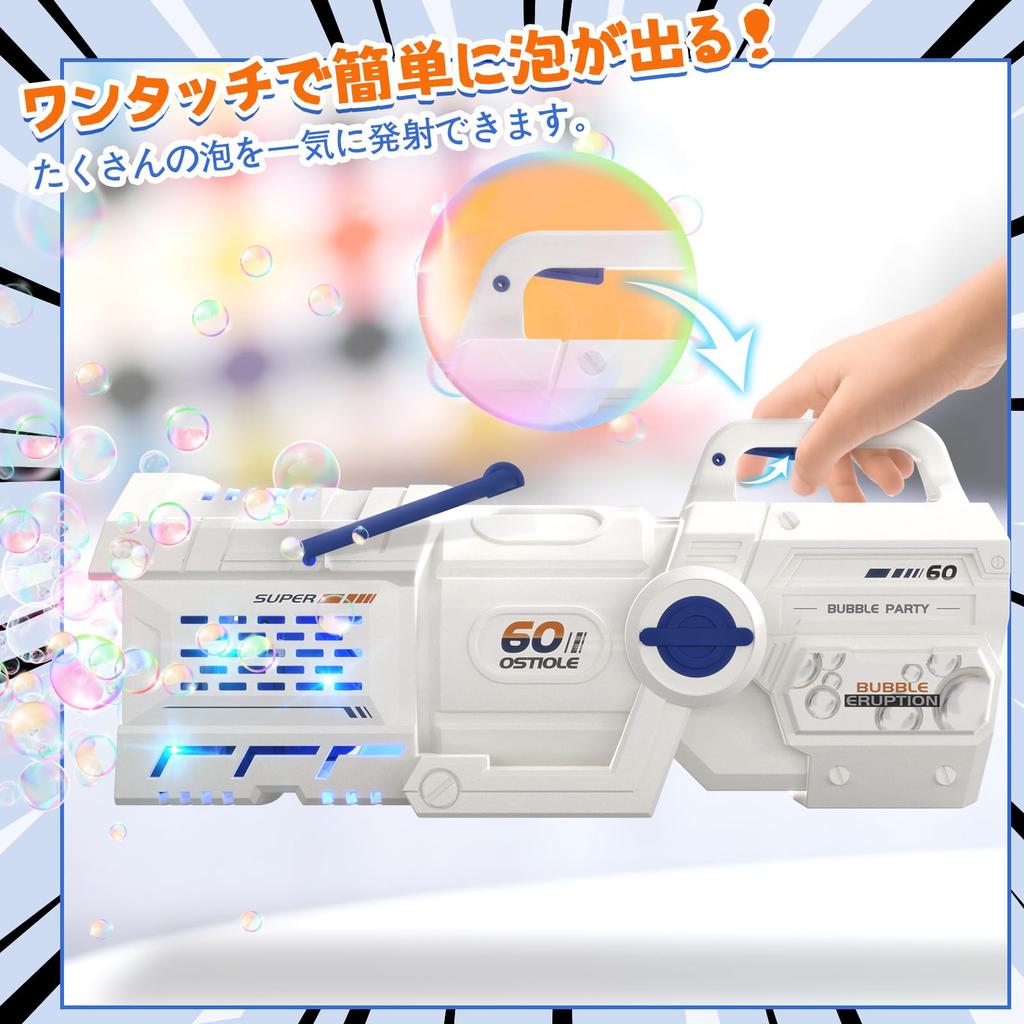 Skirfy Electric Bubble Gun with 60 Volume LED 2 USB Bazooka Shape for Kids and Great for Outdoor and A great gift for girls and boys 2-in-1 Holes,