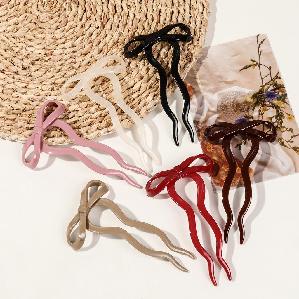 U-Shaped Bow Hair Stick Fashion Acrylic Hairpin Fashion Hair Clip Comb Bun Sweet Headwear Women Hairstyle Girls Hair Accessories