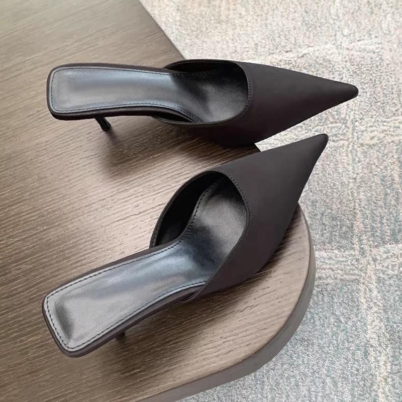 2025 Spring Pointed Toe Women Mules Slipper Fashion Candy Color Ladies Elegant Dress Sandal Square Low Heel Slip On Slides Shoes