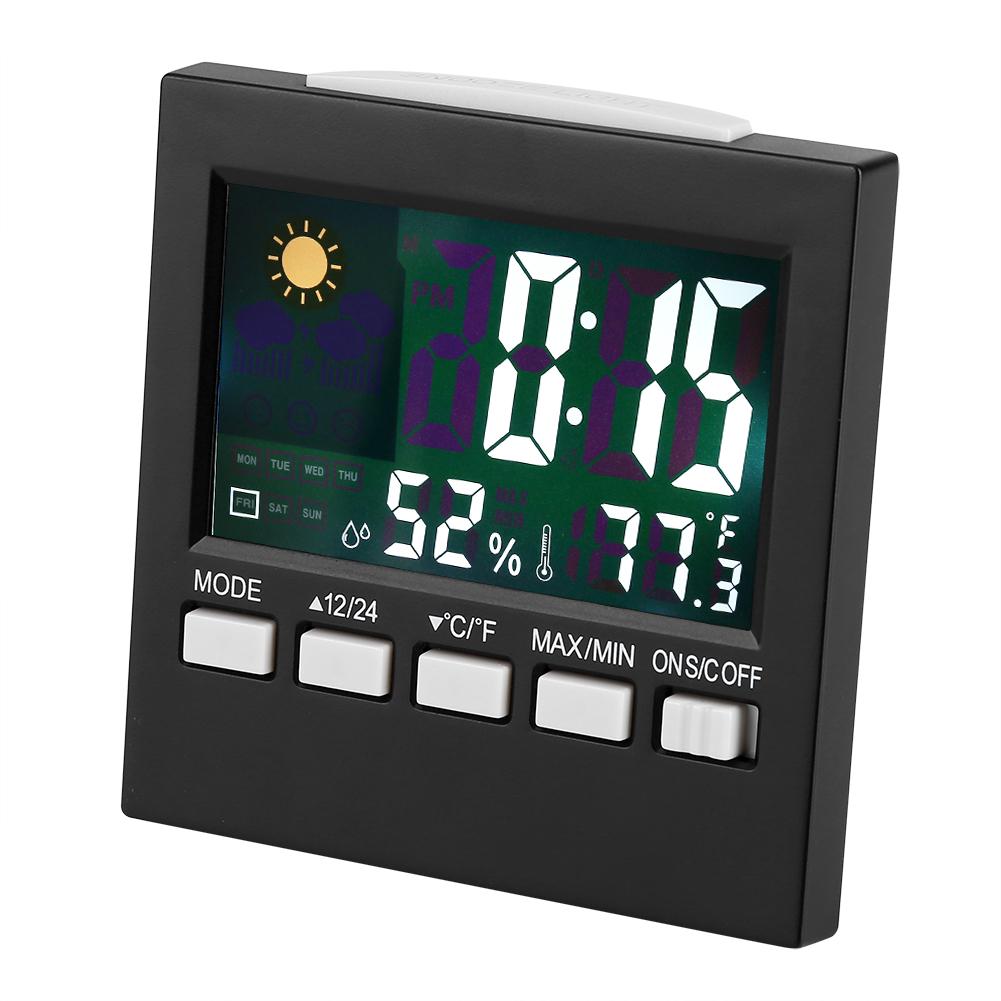 Digital Thermometer Alarm Clock Temperature Humidity Weather Display with Backlight