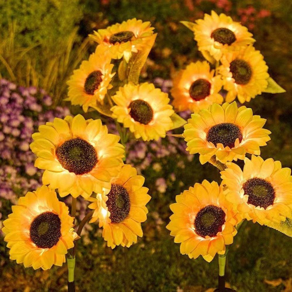 3 Heads Solar Sunflower LED Light Waterproof Creative Landscape Lawn Lamp Iron Ground Mounted Solar Stake Light Outdoor Use