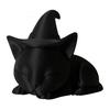 Black Cat Figurine Halloween Decoration Sleeping Witch Cat Sculpture Tabletop Ornament for Indoor Outdoor Garden Porch Desk Decor