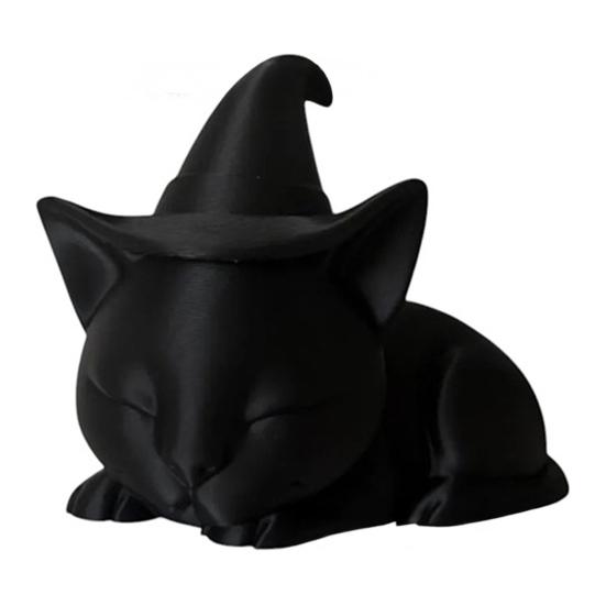 Black Cat Figurine Halloween Decoration Sleeping Witch Cat Sculpture Tabletop Ornament for Indoor Outdoor Garden Porch Desk Decor