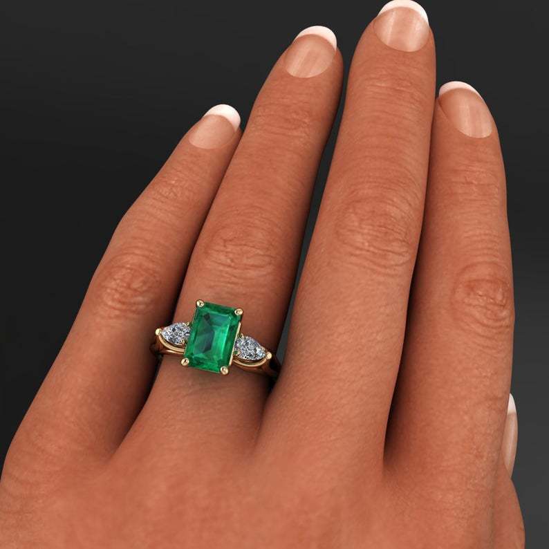 Bijuterii din Aur de 14k Inel cu Smarald Verde pentru Femei Bague Diamant Bijuteria Anillos De Piatră Prețioasă Smarald Pur Inel din Aur de 14k pentru Femei